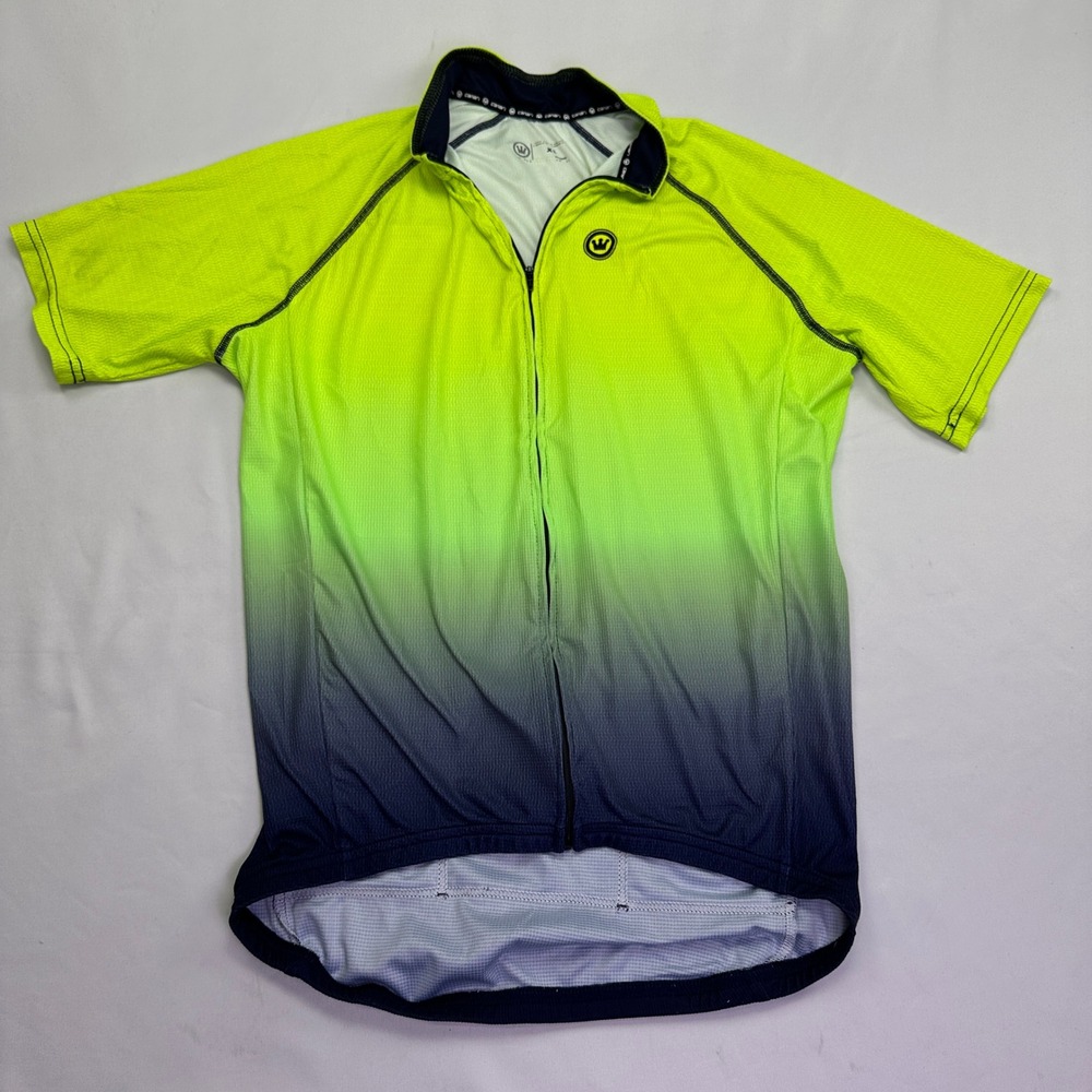 Canari Cycling Jersey Yellow Navy Blue Ombre Gradient Full Zip Short Sleeve